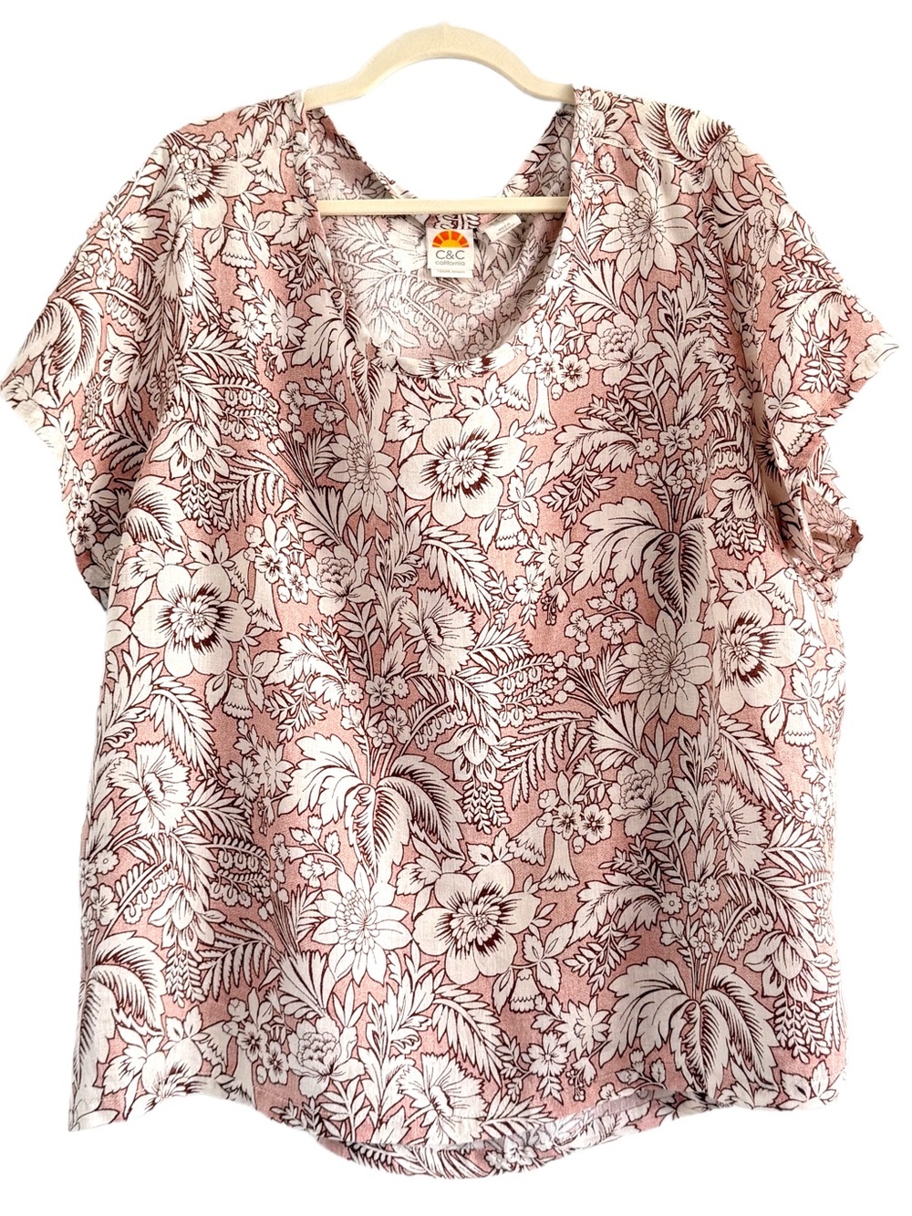 C&C California Linen Dusty Pink Floral Short-Sleeve Top 2X